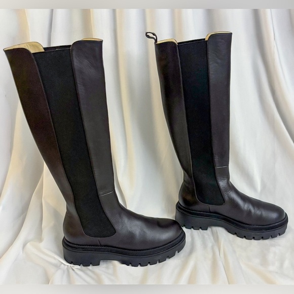 Poppy Barley Elevate Tall Chelsea Lug Sole Boots Black Leather Size 8.5 - Picture 2 of 10